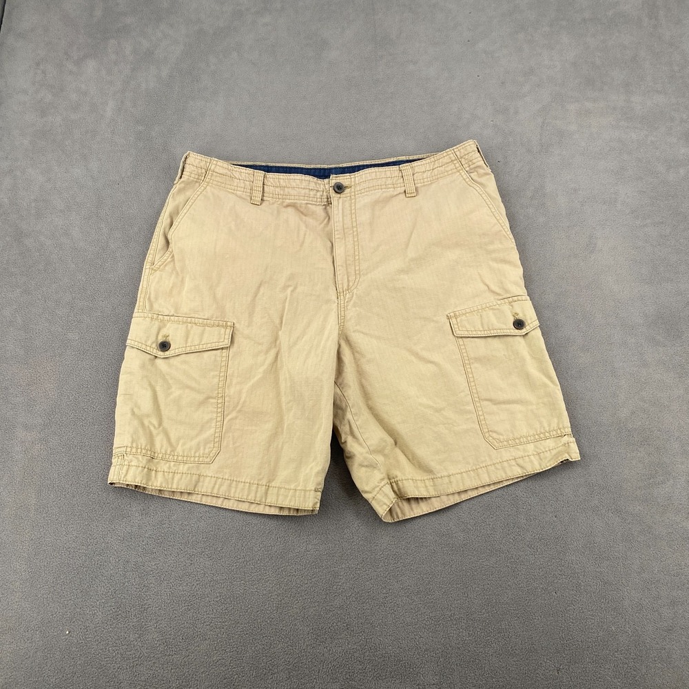 IZOD Saltwater Ripstop Cargo Shorts Mens 36x9.5 Beige Cotton Stretch Mid Rise